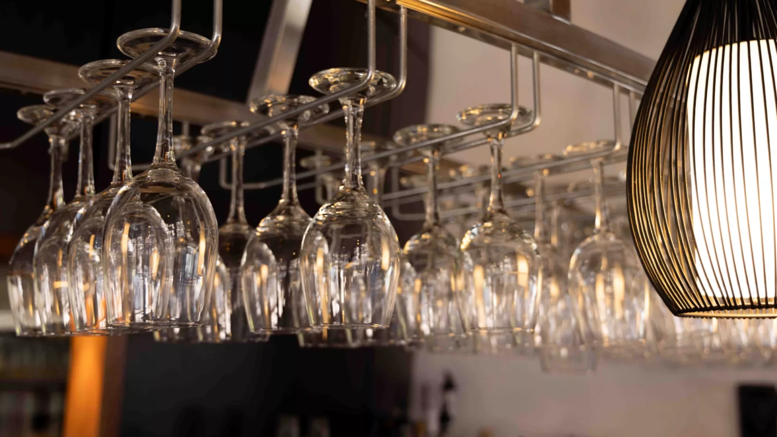 Glassware hanging above the bar