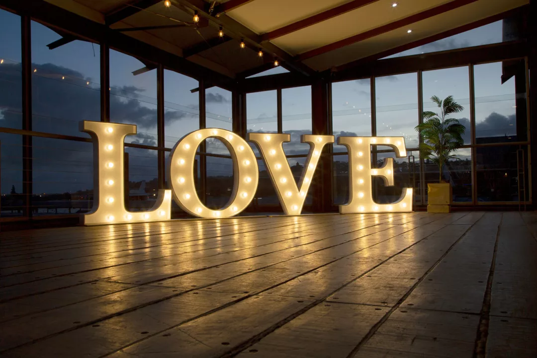 Large illuminated letters spelling love