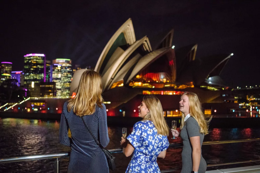 Vivid girl friend group with sparkling looking at opera house non-ccc DNSW