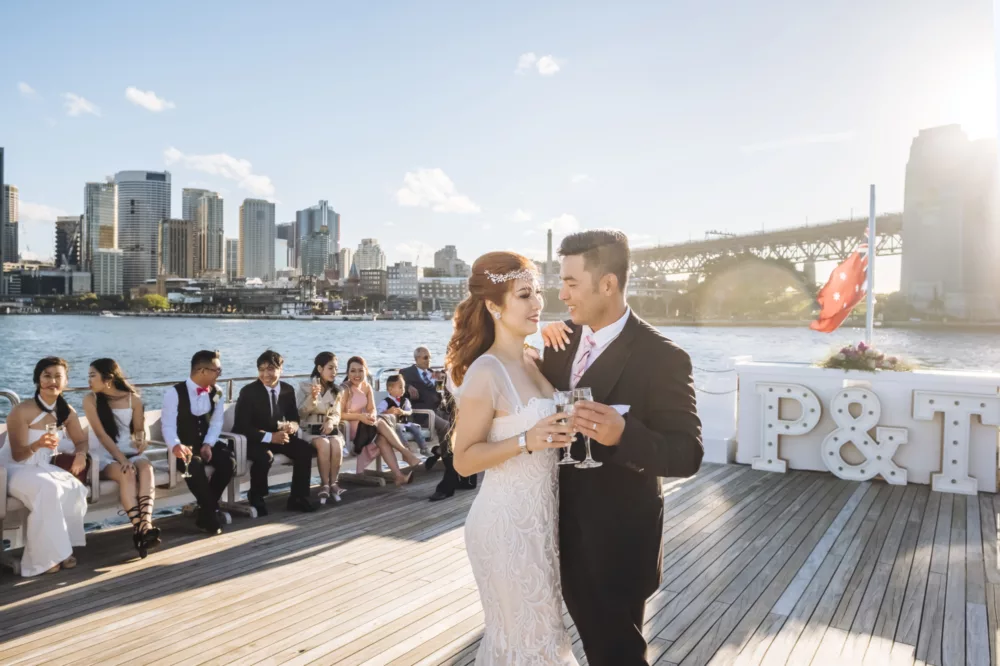 Wedding couple on Captain Cook 3 during the day charters non-ccc special occasion