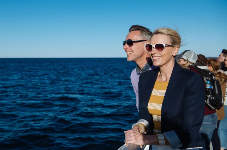 Couple watching whales sightseeing on open water wildlife non-ccc dnsw