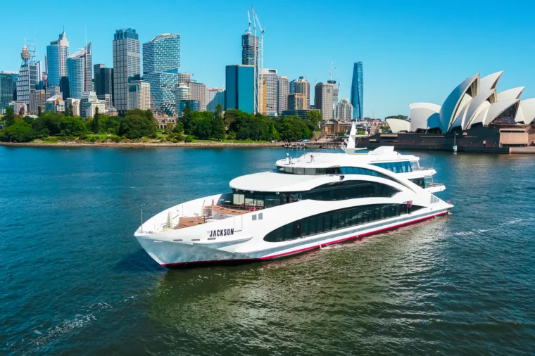 JX The Jackson drone image bow on with Opera House and city skyline