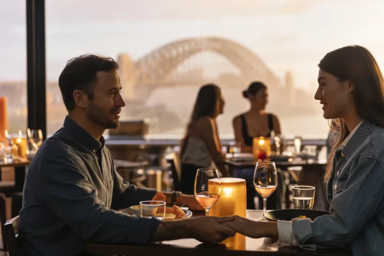 Couple proposing celebrating anniversary dining charters sunset non-ccc dnsw