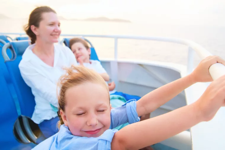 Family fun onboard a ferry sightseeing with kids and mum