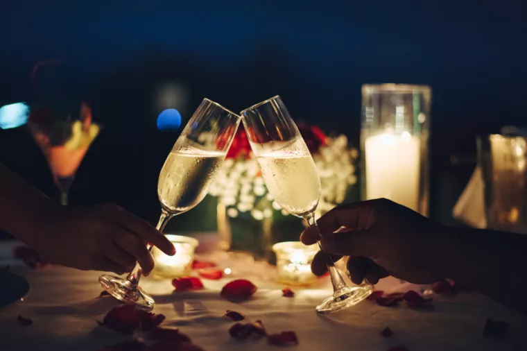 Couple romance valentines champagne toast - ST