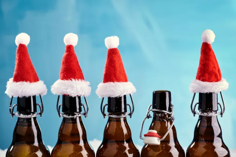 Beer Bottles with Christmas Hats