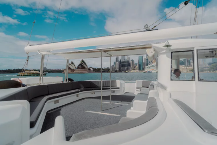 Sydney Crystal charter boat catamaran, open deck rooftop