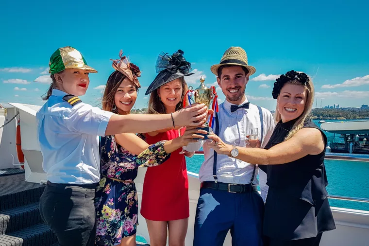 Melbourne Cup hero shot group toasting champagne special event