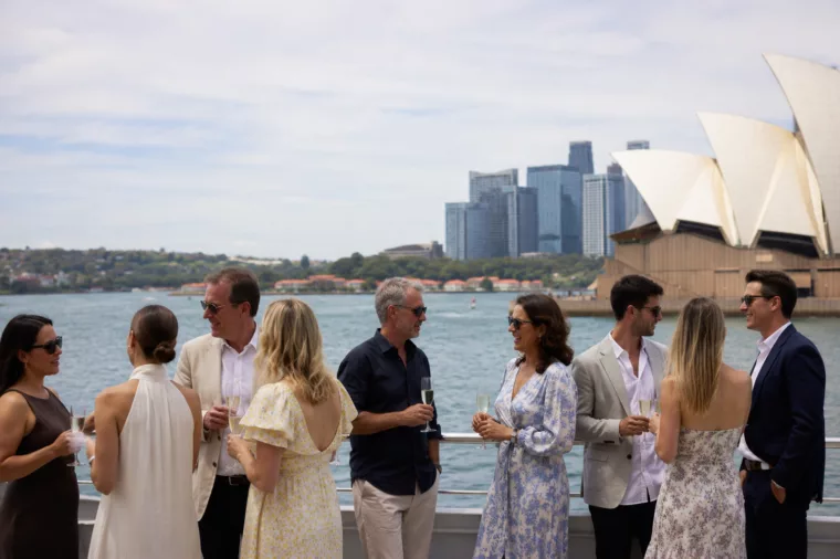 Social gathering by Sydney Harbor