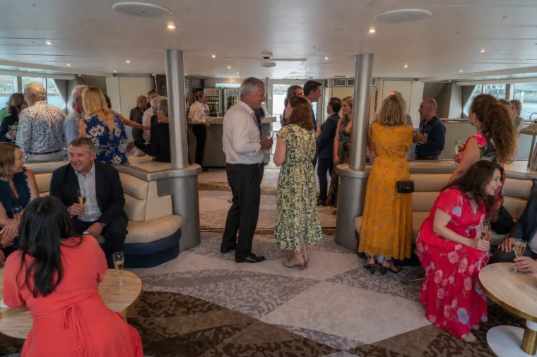 Yacht party with champagne and friends