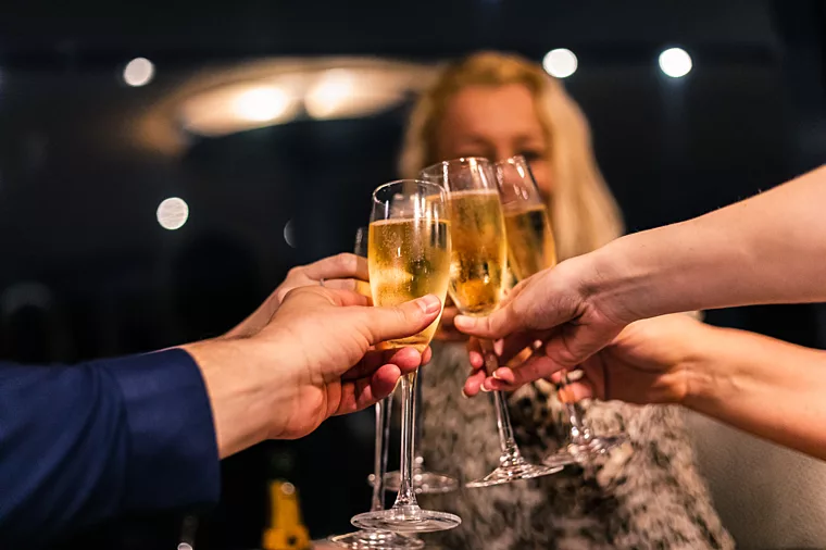 Champagne toasting group of girls on Harbour Bar casual dining
