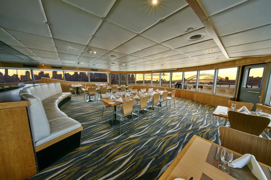 Interior of Endeavour private room inside Sydney 2000 set for dining charter fleet