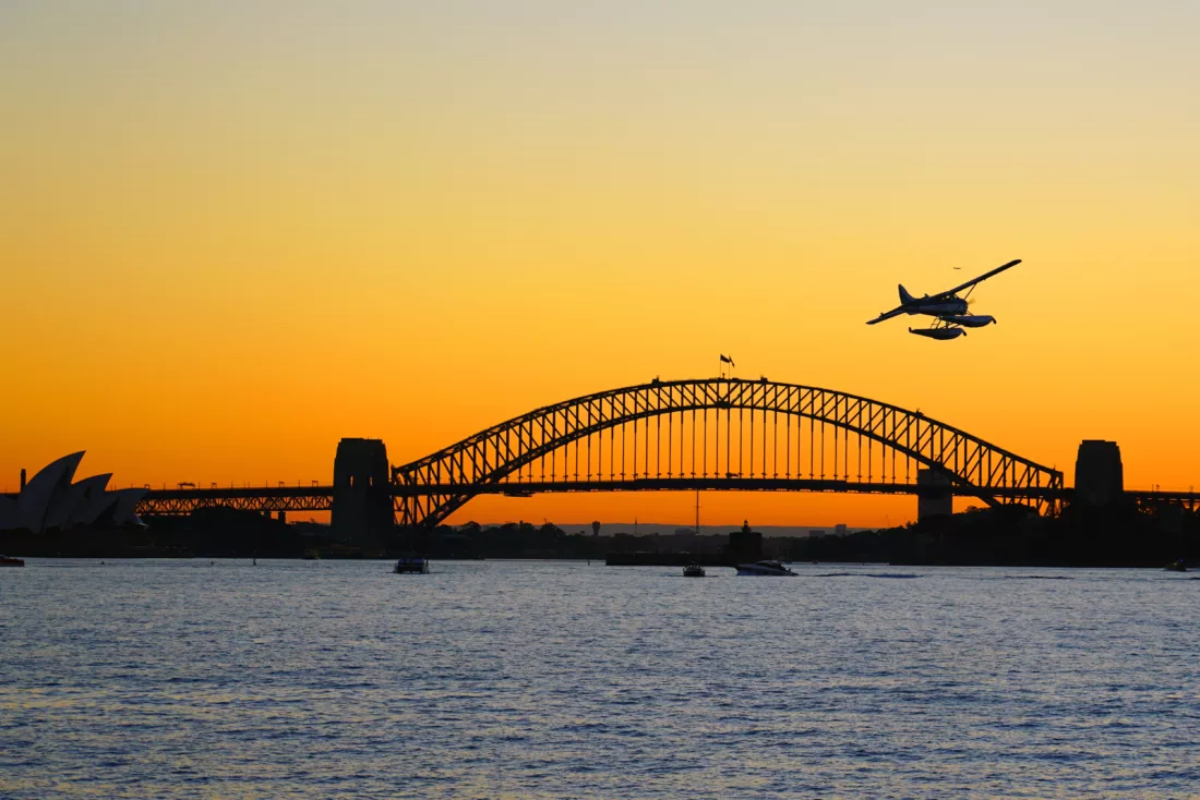 Seaplane flying over Sydney Harbour