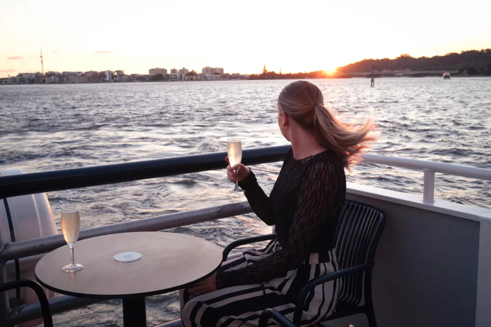 View of the sunset over Kings Park from the Christmas Dinner Cruise.