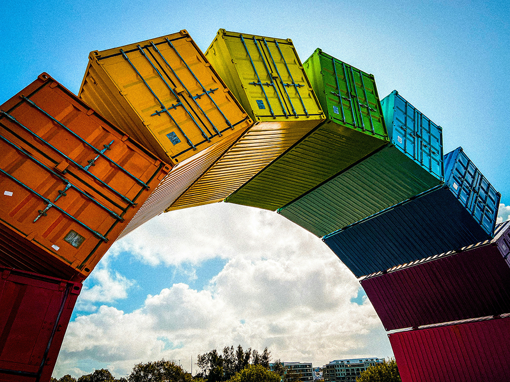 Image of a rainbow made from shipping containers in Fremantle