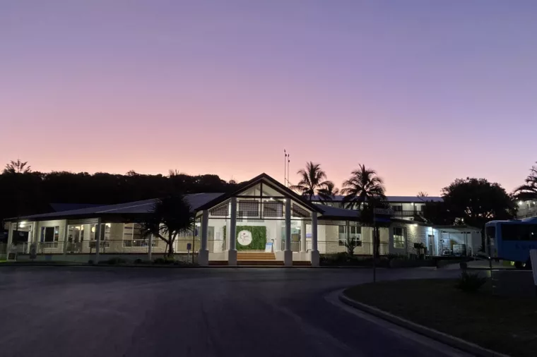 Sunset over K'gari Beach Resort main complex, K'gari (Fraser Island)