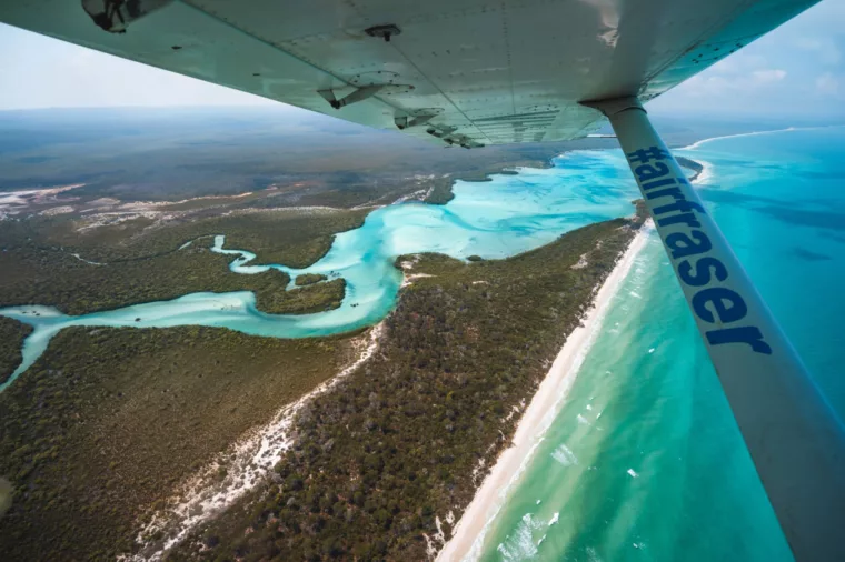 Air Fraser flying over K'gari (Fraser Island)