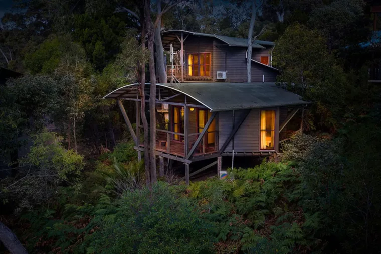 Exterior of Sunset House at dusk