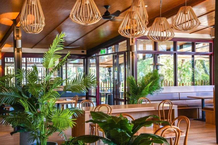 Interior of Sand & Wood Restaurant at Kingfisher Bay Resort