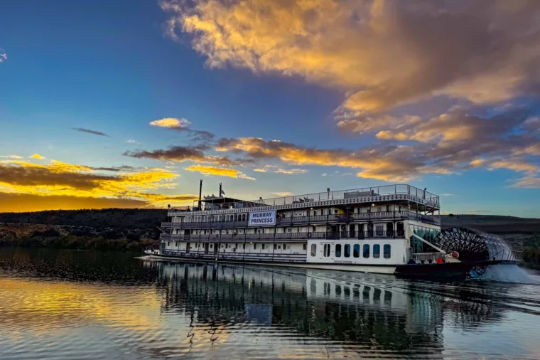 A shot of the Murray Princess against the sunset