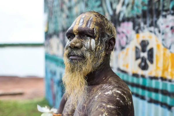 A local Tiwi Islands man with face painted in a traditional way