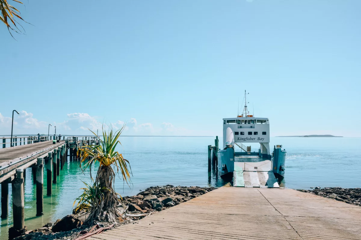 Ferry arriving at the Kingfisher Bay Resort Jetty.