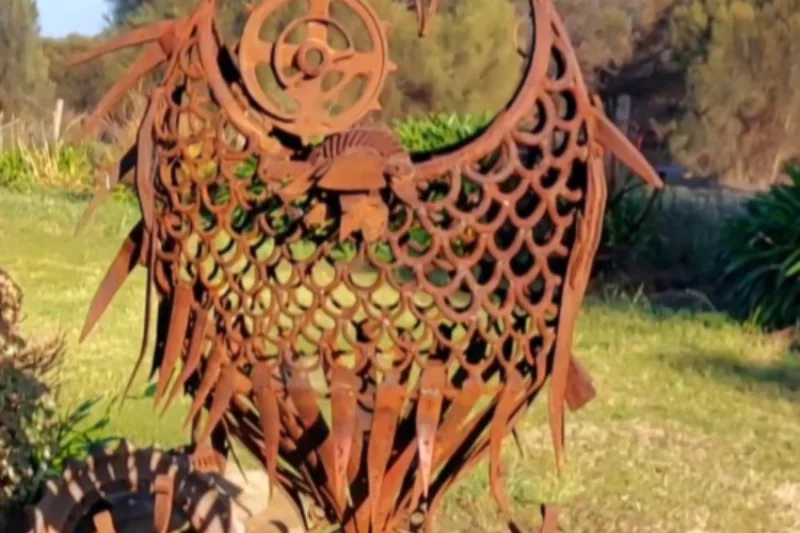 Fish metal sculpture displayed