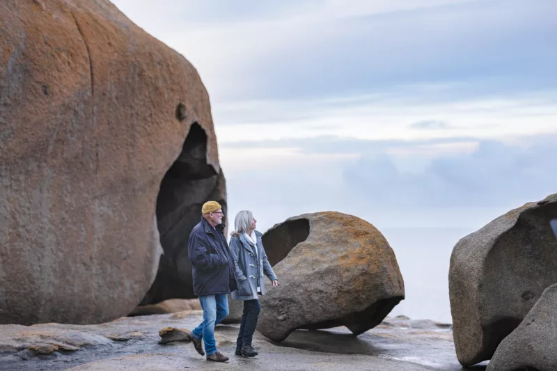 An elderly couple admire Remarkable Rocks