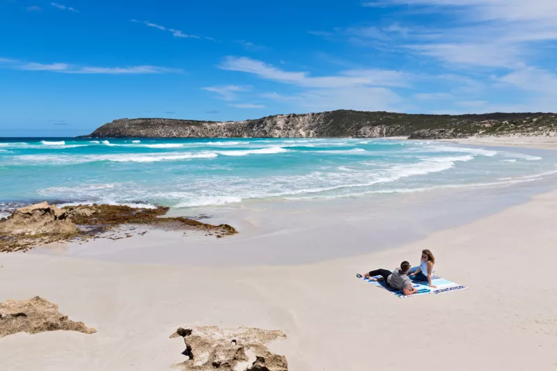 Couple enjoying a picnic on the beach