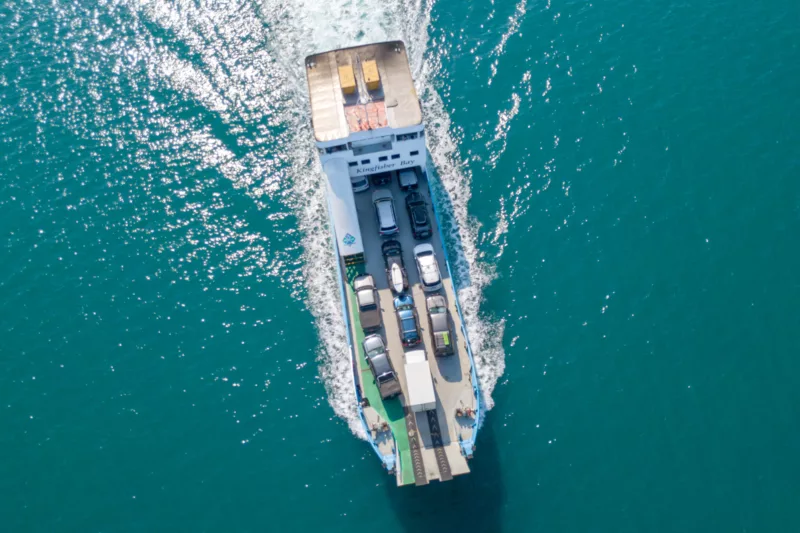 A SeaLink ferry crosses the Great Sandy Strait