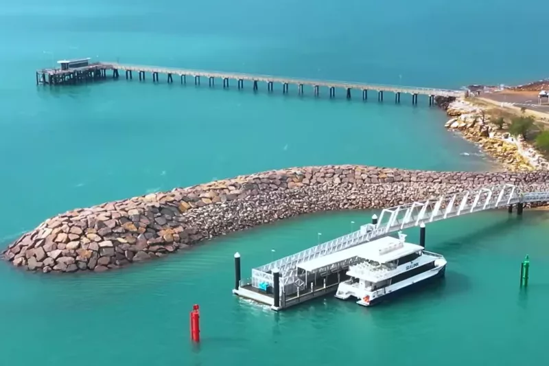 The SeaLink ferry docked at the upgraded Mandorah jetty on the Cox peninsula