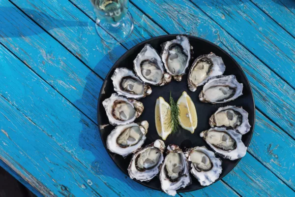 A plate of freshly shucked oysters